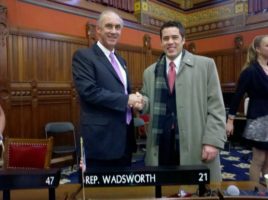 Jon Landry congratulating newly elected State Representative William Wadsworth.